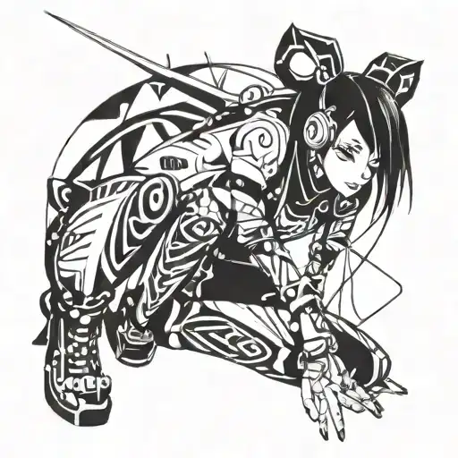 anime girl cyber punk rock tattoo design idea