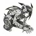 anime girl cyber punk rock tattoo design idea