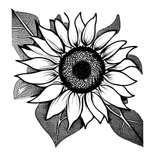 sunflower black and white delicate thin lines twisty stem tattoo design idea