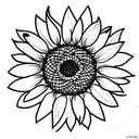 sunflower black and white delicate thin lines twisty stem tattoo design idea