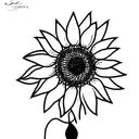 sunflower black and white delicate thin lines twisty stem tattoo design idea