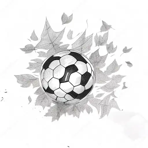 soccer ball flying through the air blowing leaves and wind behind it tattoo design idea