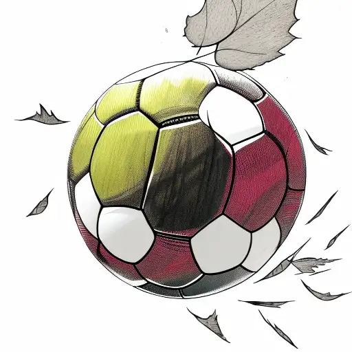 soccer ball flying through the air blowing leaves and wind behind it tattoo design idea