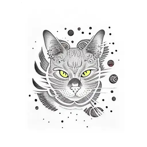 black cat, space tattoo design idea