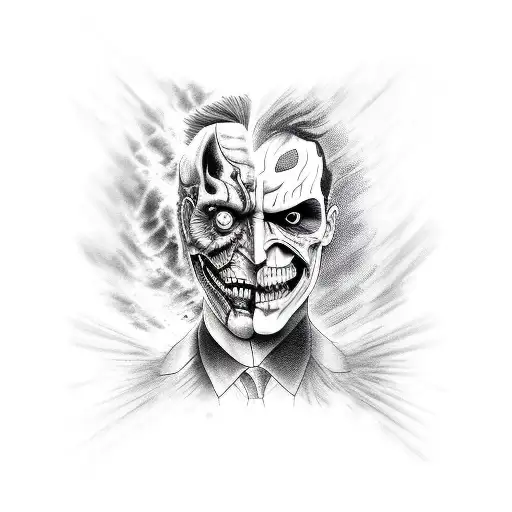 two face, dark and light tattoo design idea