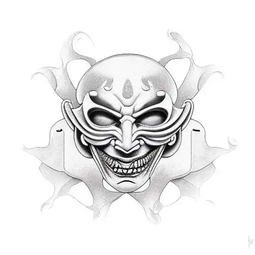 mask right happy left sad tattoo design idea