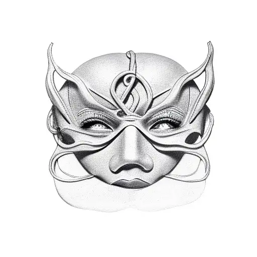 mask, 2 halves, happy and sad tattoo design idea