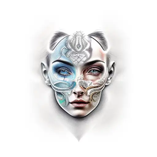 face with two halves left right tattoo design idea