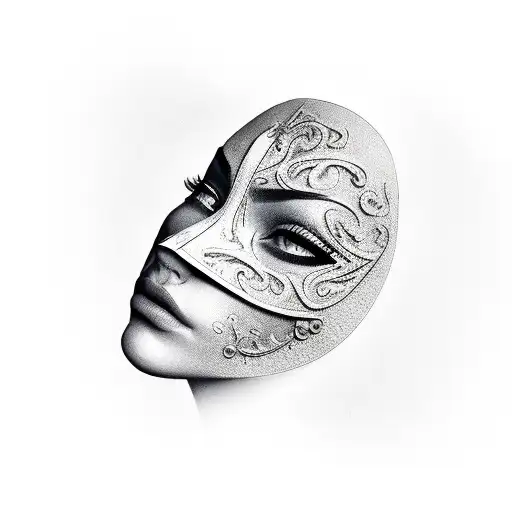 mask, 2 halves, dark and light, woman's face tattoo design idea