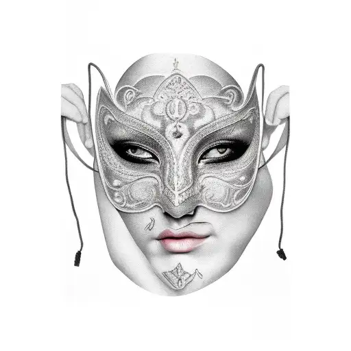 mask, 2 halves, dark and light, woman's face tattoo design idea