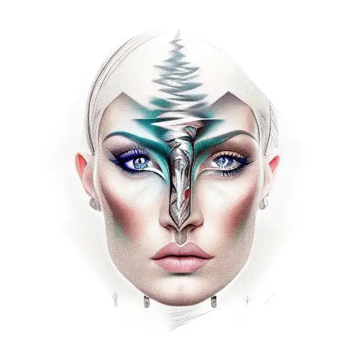 woman face with two halves left right tattoo design idea