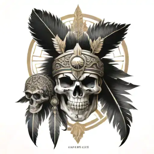 Aztec warrior skull, calendar surrounded tattoo design idea