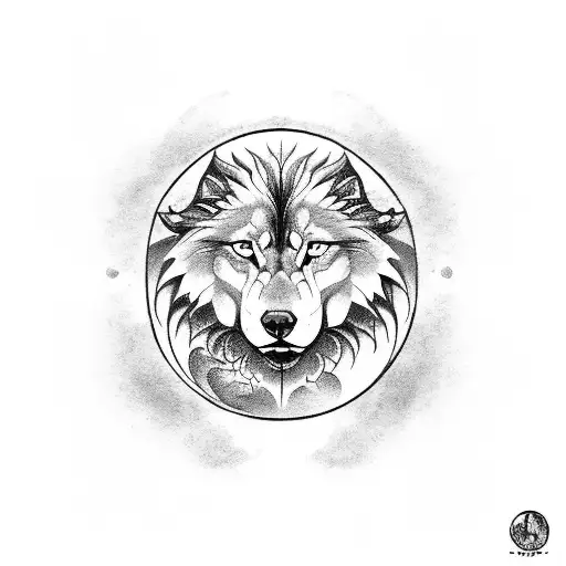 wolf lion yin and yang  tattoo design idea