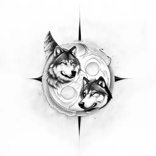 wolf yin and yang  tattoo design idea