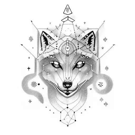 a sleeve with a galaxy setting and the constellation be a wolf designed as the y tattoo design idea