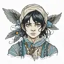 boy with black hair and dark blue eyes in peasant clothes tattoo design idea