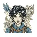 boy with black hair and dark blue eyes in peasant clothes tattoo design idea
