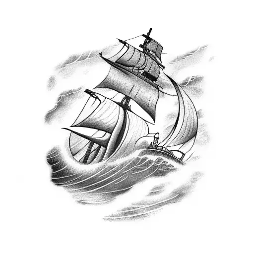 Viking longship battling a stormy sea tattoo design idea