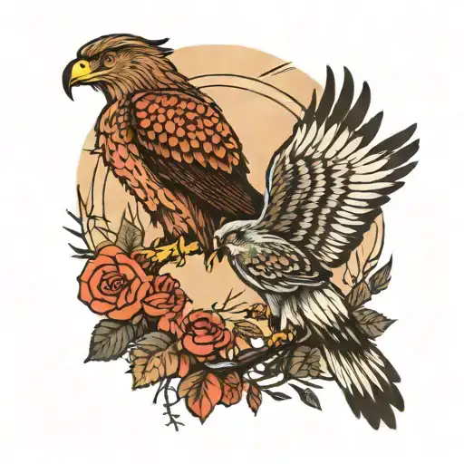 a hawk and a wolf in the forest tattoo design idea