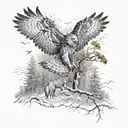 hawks flying above a wolf in the forest tattoo design idea