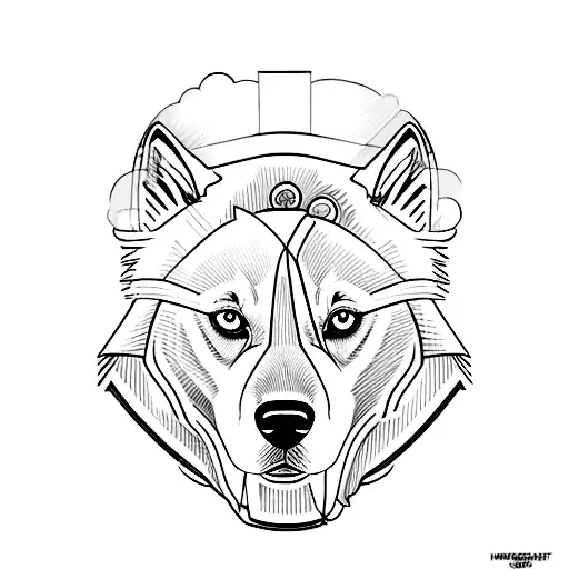 A minimalist tattoo of a Siberian husky wearing a Formula 1 helmet tattoo design idea