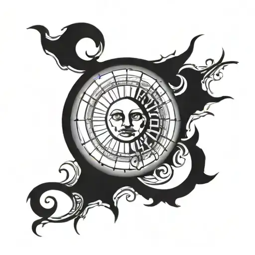 blackout leg tattoo with a design in the blank space and a blank sun on the kneecap tattoo design idea