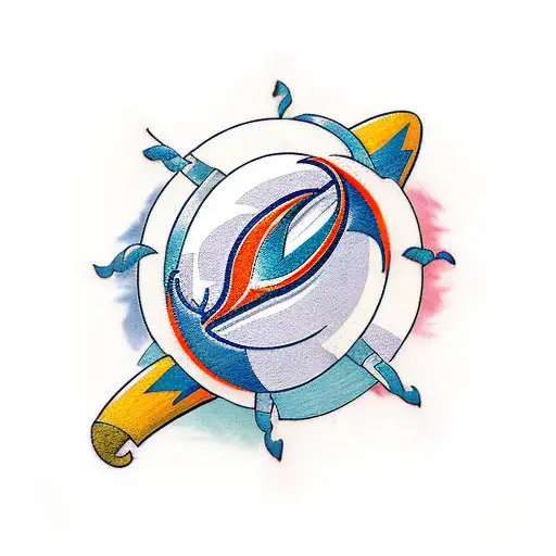 A traditional-style tattoo of a clown juggling footballs with Miami Dolphins and Miami Hurricanes logos tattoo design idea