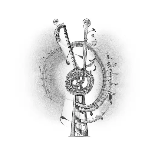 left forearm bracelet made up of musical staff lines. should consist of four treble clef staves, a bass clef (F) staff. tattoo design idea