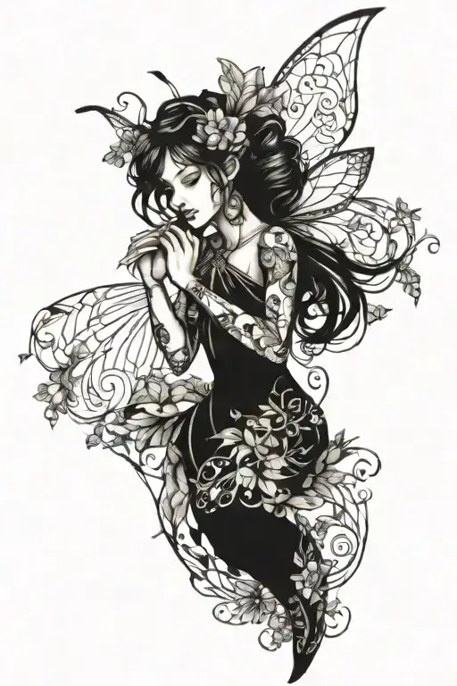 earthy feminine fairy tattoo design idea