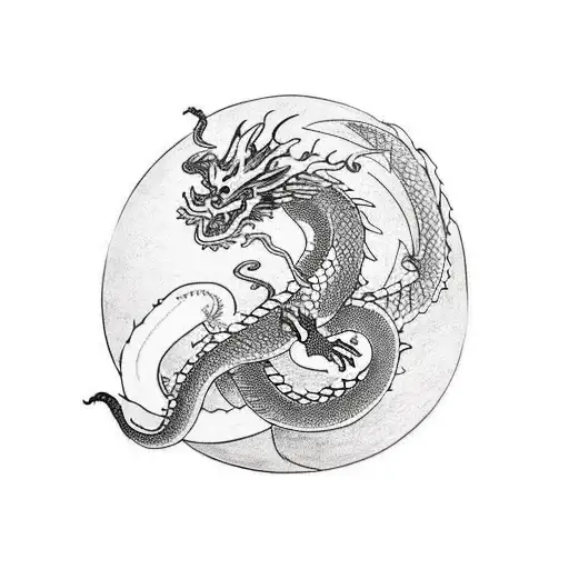 Dragon ondulant comme si il volait, qui se bat contre un serpent tattoo design idea