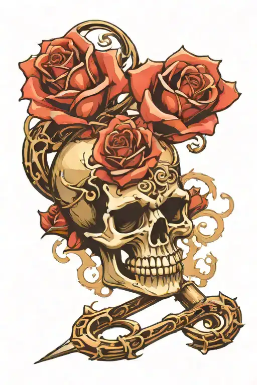 skull brass knuckle knife rose smoke swirling tattoo design idea