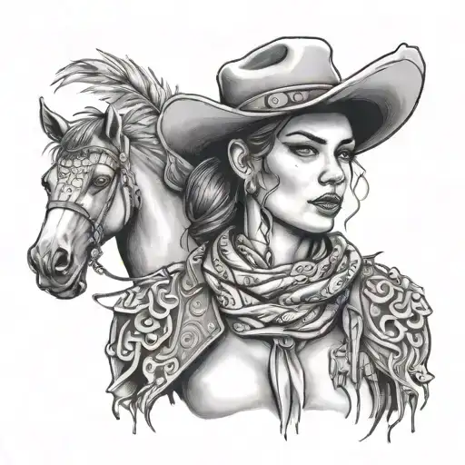 bandit cowgirl with bandana tattoo design idea