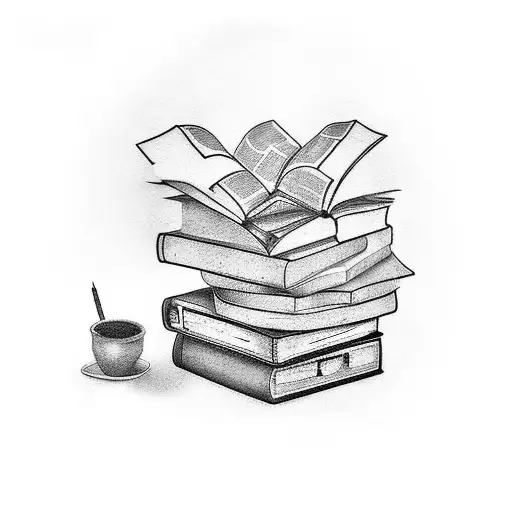 Create a tattoo of a teacher's desk with a stack of books and a TV playing your favorite series tattoo design idea