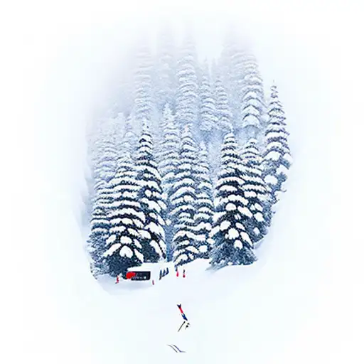 A Ski resort with a ski lift going up the mountain and a snowboard stuck in the snow tattoo design idea