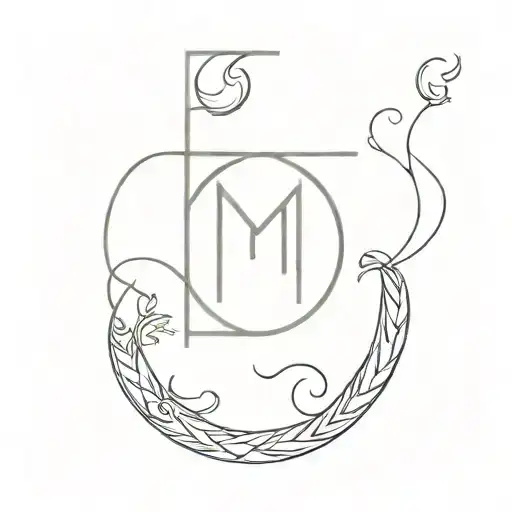 Letter M and Gemini symbol and Crescent Moon tattoo design idea