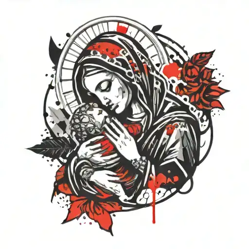virgin mary holding baby jesus tattoo design idea