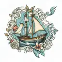 boat sailing tattoo design idea