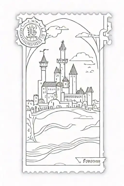 postage stamp with castle from Portugal inside tattoo design idea