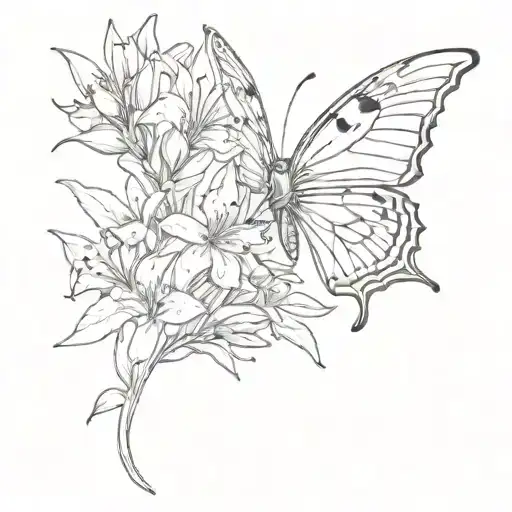 butterfly cardinal flower intertwined tattoo design idea
