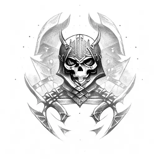 fallen warrior, skeleton, skyrim studded armor, dark, gothic tattoo design idea