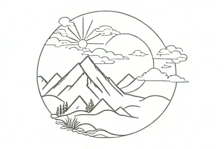Sun, Mountain and the ocean tattoo design idea