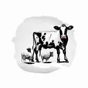 A farm scene with a silhouette of a cow and a guitar tattoo design idea