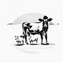 A farm scene with a silhouette of a cow and a guitar tattoo design idea