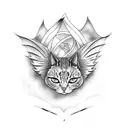 cat with bat wings no shading tattoo design idea