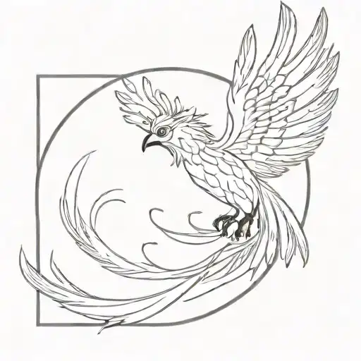 Phoenix in a drawing of dots, slashes, stripes tattoo design idea