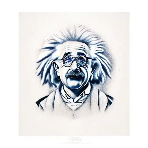 Alber Einstein realistic with geometric shapes with time and space illustrations with his quotes front leg sleeve tattoo design idea