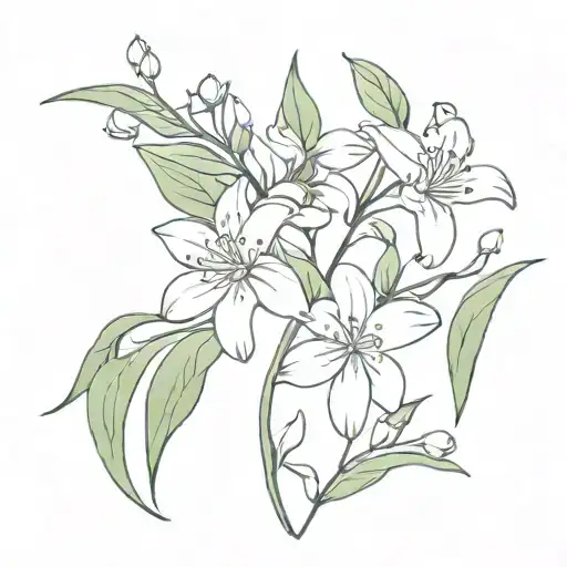 Aster and lilly of the valley intertwined with Adeline in cursive on stem tattoo design idea