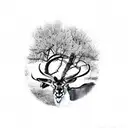 Springbok with time and trees tattoo design idea
