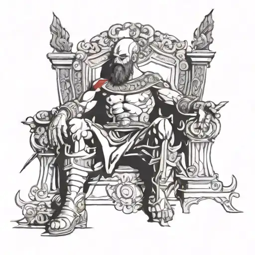 Kratos sitting on throne tattoo design idea