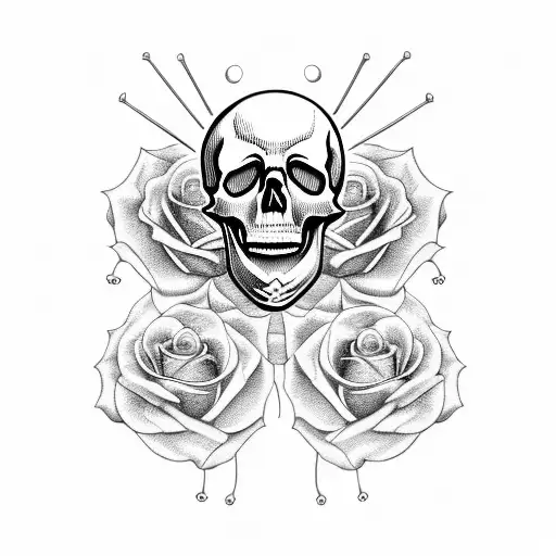 skull with roses for drummers tattoo design idea